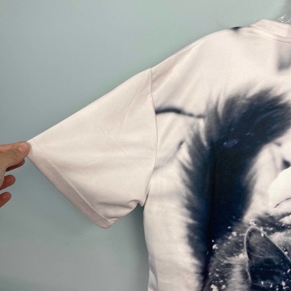 𝅺bian Yi Long Snow Cat All Over Print Crew Neck Tee Shirt Size 3XL Runs Small - Picture 11 of 11